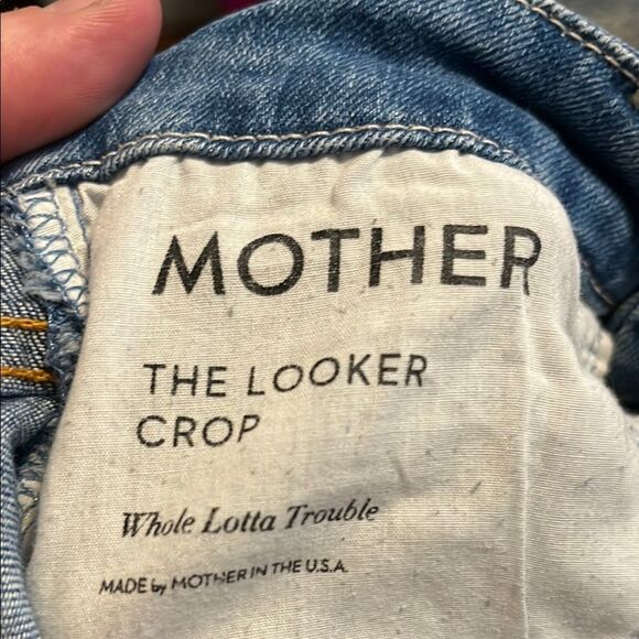 Mother The Looker Crop Blue Distressed Ripped Jeans Whole Lotta Trouble - Picture 8 of 13